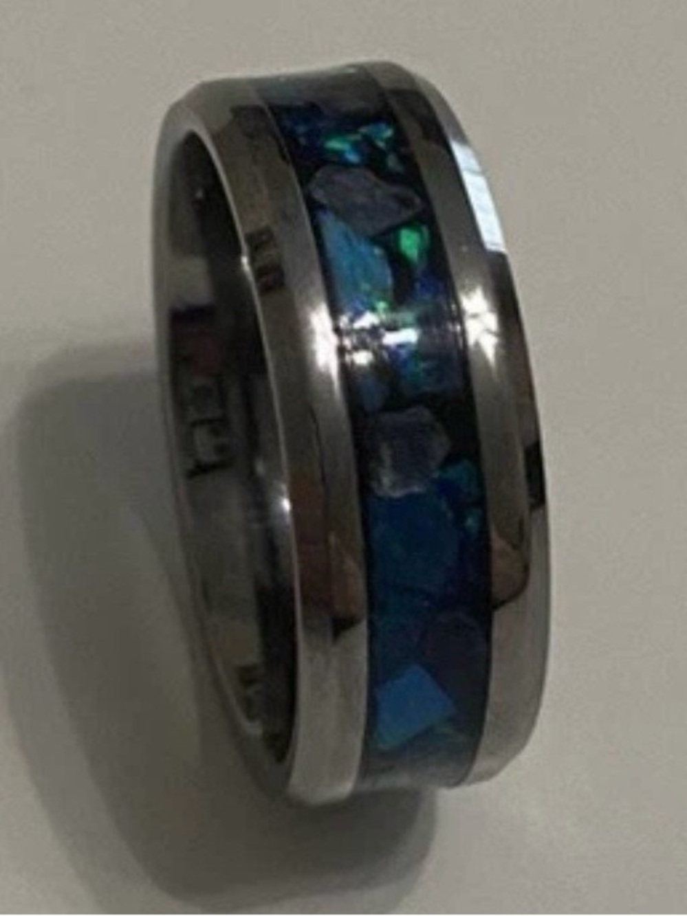 Sapphire Tungsten Blue Opal Inlay Wedding Ring - Women's Fashion Band